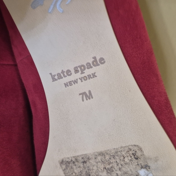 Kate Spade New York MINDIE Red Suede Leather Scalloped Block Heels/Pumps(7) - Picture 6 of 7